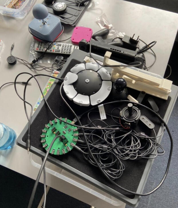 Middle point of design process with majority of custom components gathered together. Testing their connection with each other.